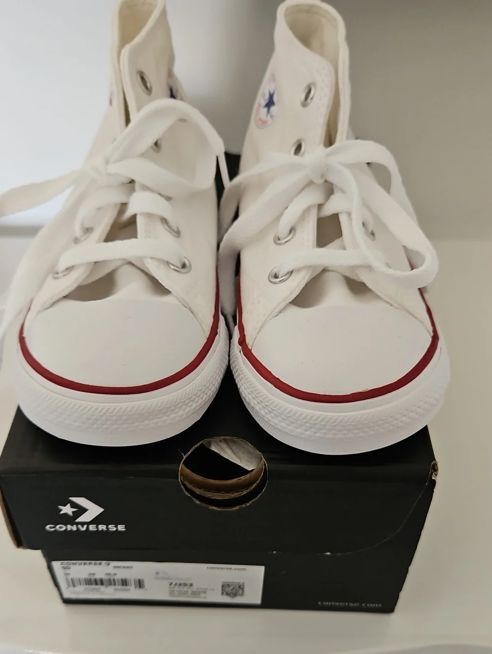 Converse Kids White High-Top Sneakers with Red Trim